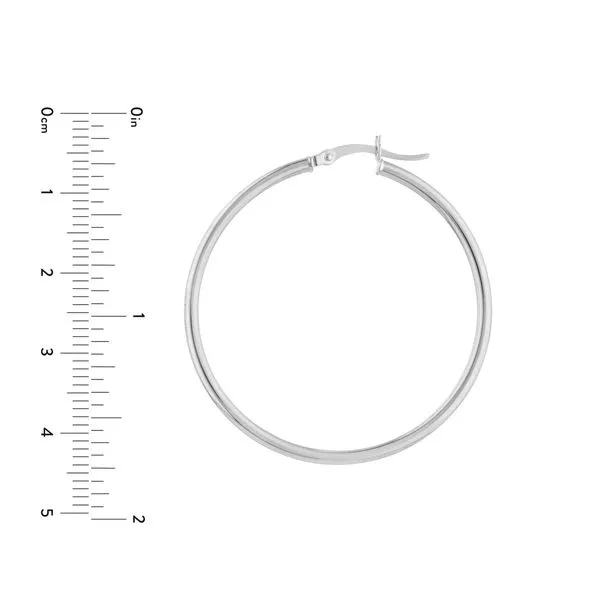 White Gold Polished Hoop Earrings- 40mm Image 3 SVS Fine Jewelry Oceanside, NY
