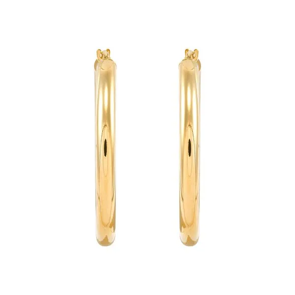 Yellow Gold Polished 3 x 30 mm Tube Hoops Image 2 SVS Fine Jewelry Oceanside, NY