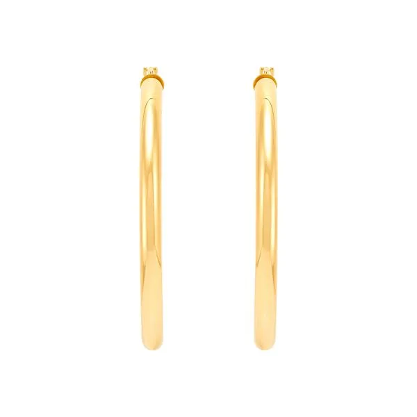 Yellow Gold Polished 3 x 40 mm Tube Hoops Image 2 SVS Fine Jewelry Oceanside, NY