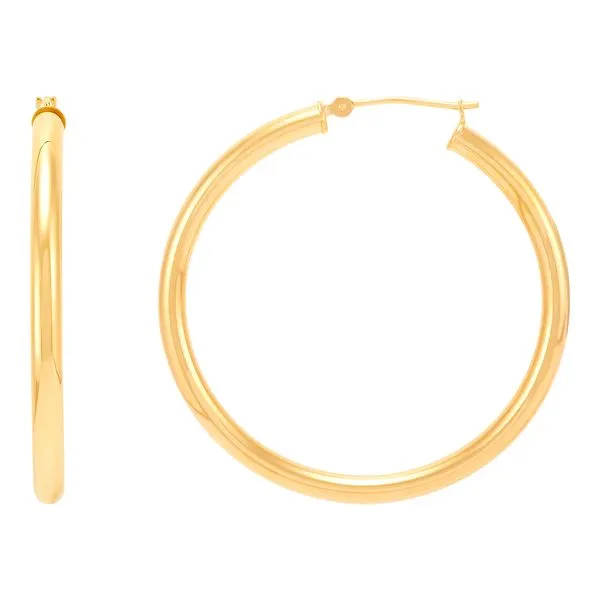 Yellow Gold Polished 3 x 40 mm Tube Hoops SVS Fine Jewelry Oceanside, NY