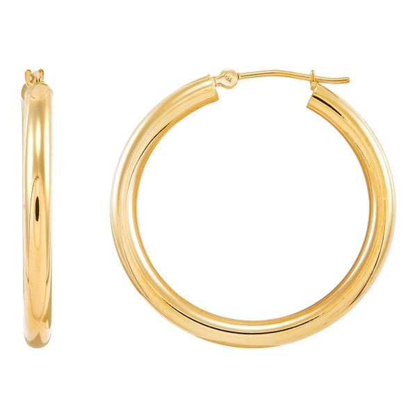 Yellow Gold Polished 3 x 30 mm Tube Hoops SVS Fine Jewelry Oceanside, NY