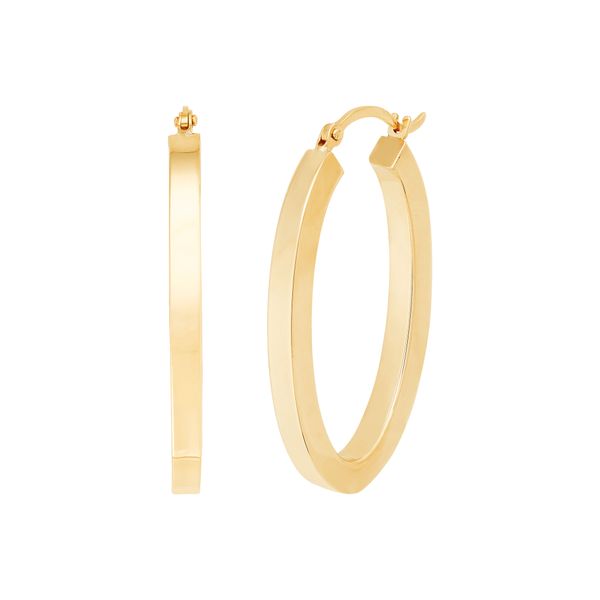 Yellow Gold Polished Square Tube Oval Hoops SVS Fine Jewelry Oceanside, NY