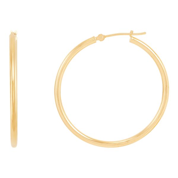 Yellow Gold Polished 2 x 35 mm Tube Hoops SVS Fine Jewelry Oceanside, NY