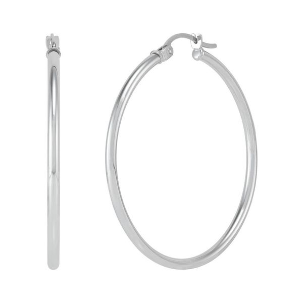 White Gold Polished 2 x 40 mm Tube Hoops SVS Fine Jewelry Oceanside, NY