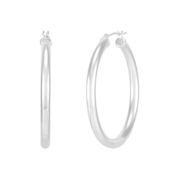 White Gold Polished 3 x 35 mm Tube Hoops SVS Fine Jewelry Oceanside, NY