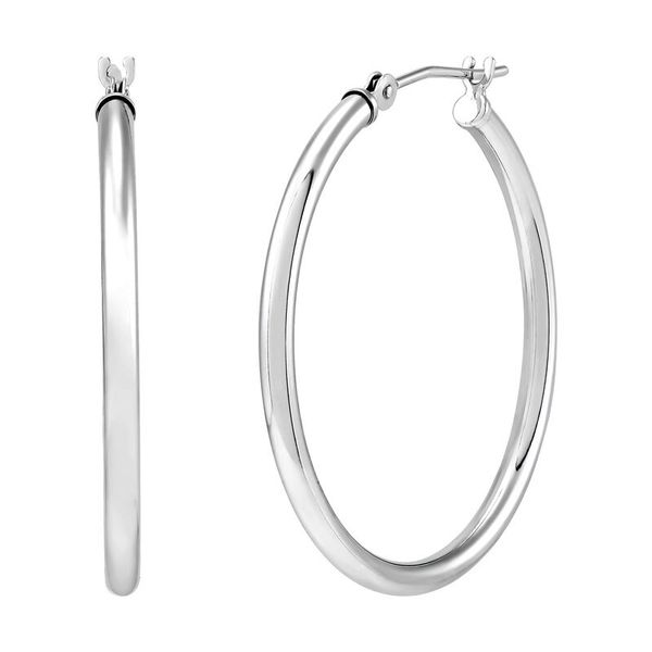 White Gold Polished 2 x 30 mm Tube Hoops SVS Fine Jewelry Oceanside, NY