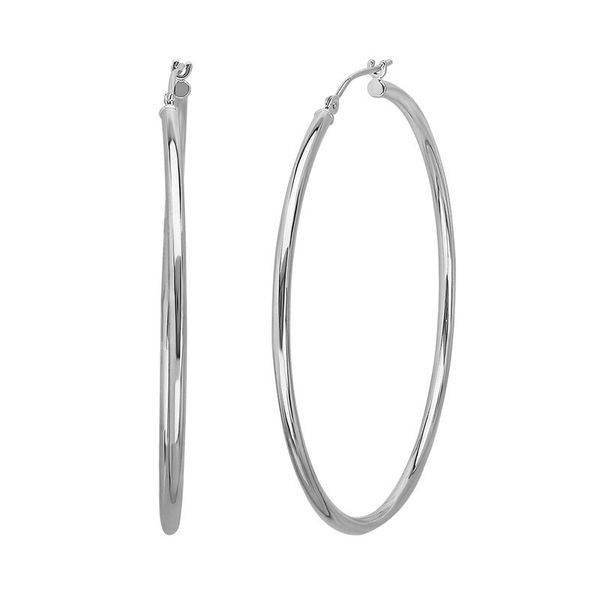 White Gold Polished 2 x 50 mm Tube Hoops SVS Fine Jewelry Oceanside, NY