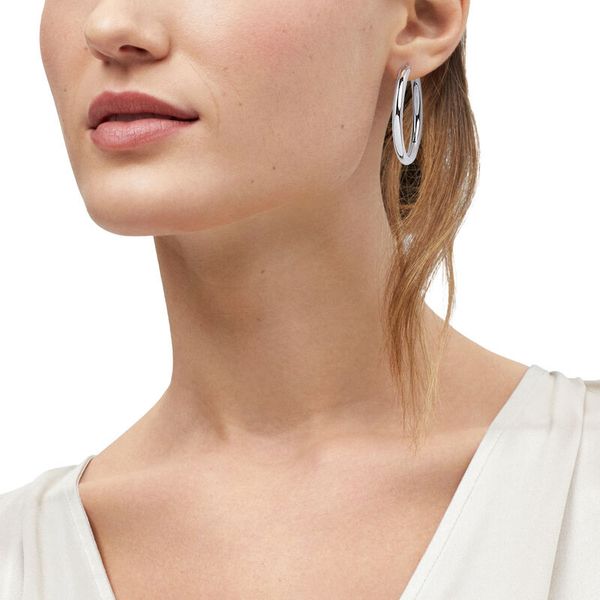 White Gold Polished 5 x 50 mm Tube Hoops Image 3 SVS Fine Jewelry Oceanside, NY