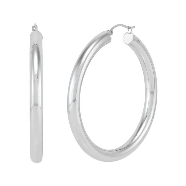 White Gold Polished 5 x 50 mm Tube Hoops SVS Fine Jewelry Oceanside, NY