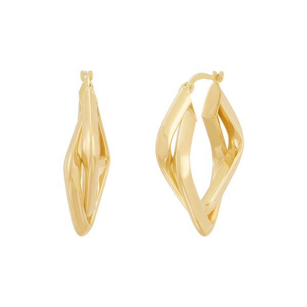 Yellow Gold Polished Diamond Shape Tube Hoops SVS Fine Jewelry Oceanside, NY