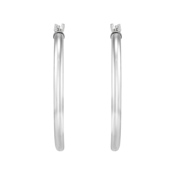 White Gold Polished Tube Hoop Earrings – 25mm Image 2 SVS Fine Jewelry Oceanside, NY