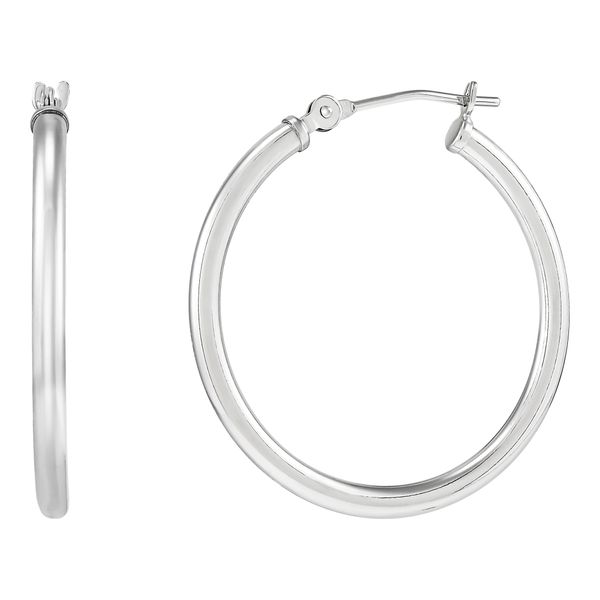 White Gold Polished Tube Hoop Earrings – 25mm SVS Fine Jewelry Oceanside, NY
