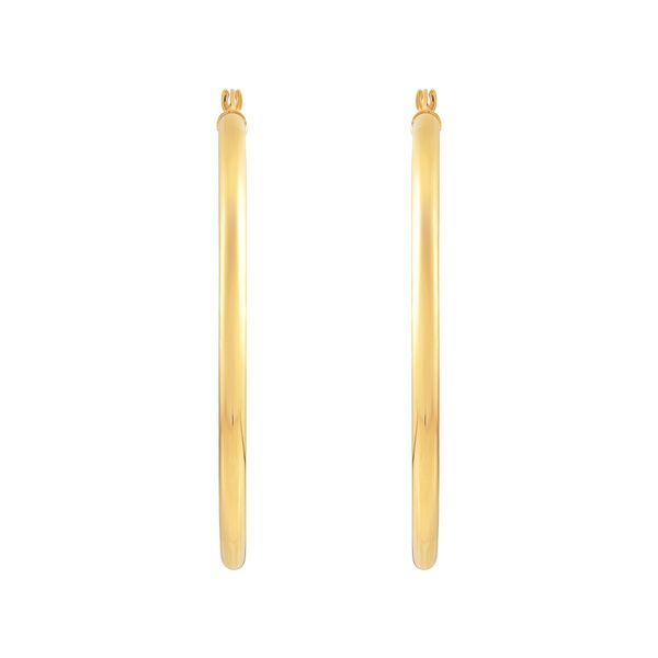 Yellow Gold Polished 3 x 50 mm Tube Hoops Image 2 SVS Fine Jewelry Oceanside, NY