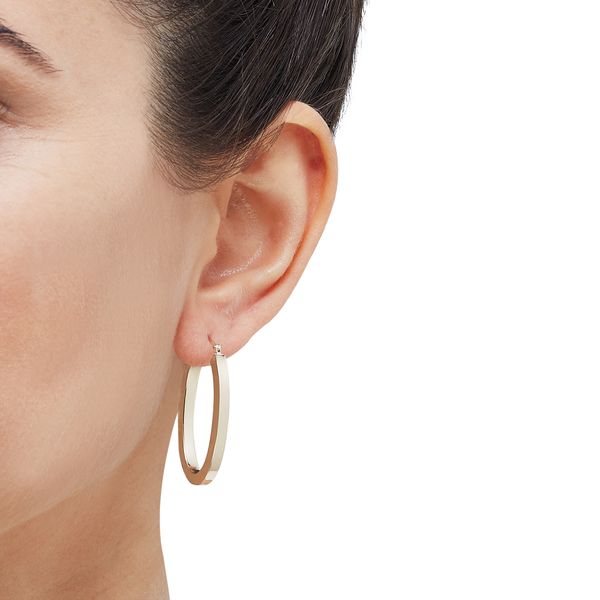 Yellow Gold Polished Square Tube Oval Hoops Image 3 SVS Fine Jewelry Oceanside, NY