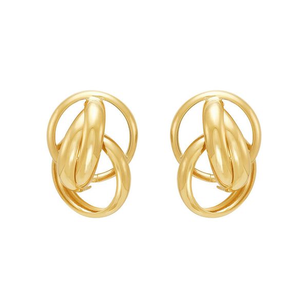 Yellow Gold Polished Triple Circle Crossover Earrings SVS Fine Jewelry Oceanside, NY