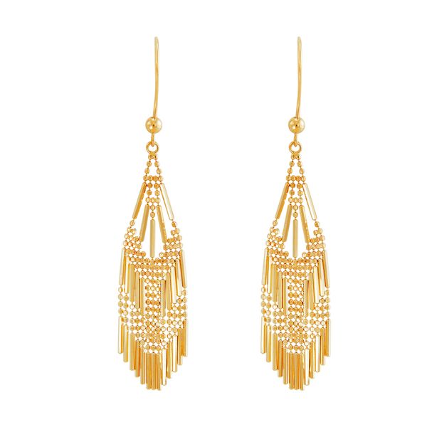 Yellow Gold Beaded Multi-Row Dangle Earrings SVS Fine Jewelry Oceanside, NY