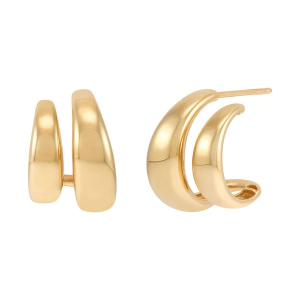 Yellow Gold Polished Split Rows Graduated 3/4 Hoops SVS Fine Jewelry Oceanside, NY
