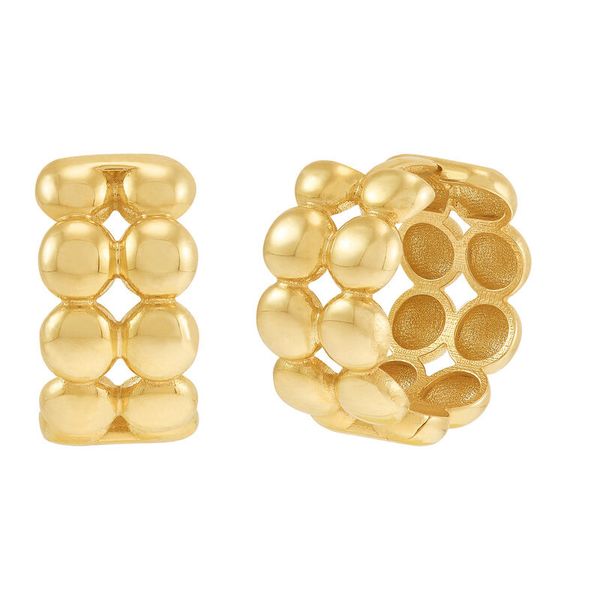 Yellow Gold Polished Double Rows Beaded Huggies SVS Fine Jewelry Oceanside, NY