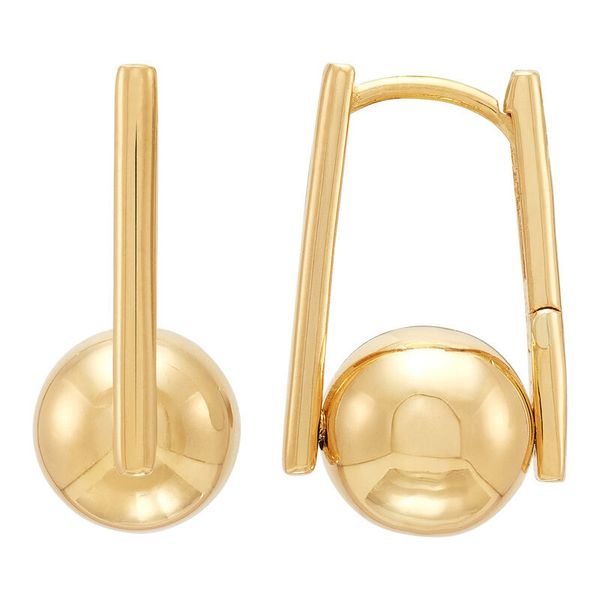 Yellow Gold Polished Double Bar With Bead Huggies Image 2 SVS Fine Jewelry Oceanside, NY