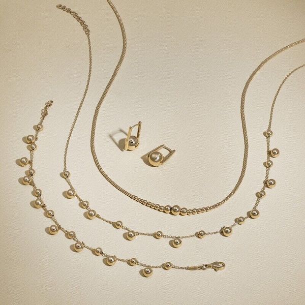 Yellow Gold Polished Double Bar With Bead Huggies Image 3 SVS Fine Jewelry Oceanside, NY