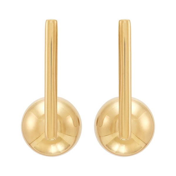 Yellow Gold Polished Double Bar With Bead Huggies SVS Fine Jewelry Oceanside, NY