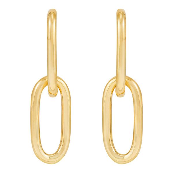Yellow Gold Polished Doorknocker Oval Drop Earrings SVS Fine Jewelry Oceanside, NY