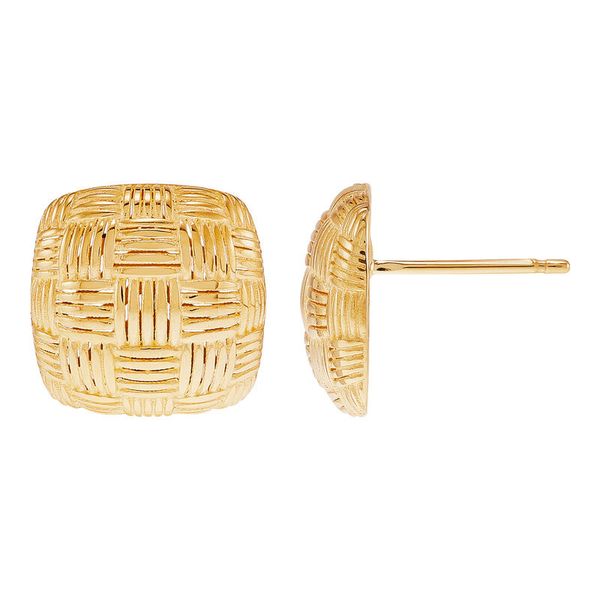 Yellow Gold Polished Cushion Basketweave Studs Image 2 SVS Fine Jewelry Oceanside, NY