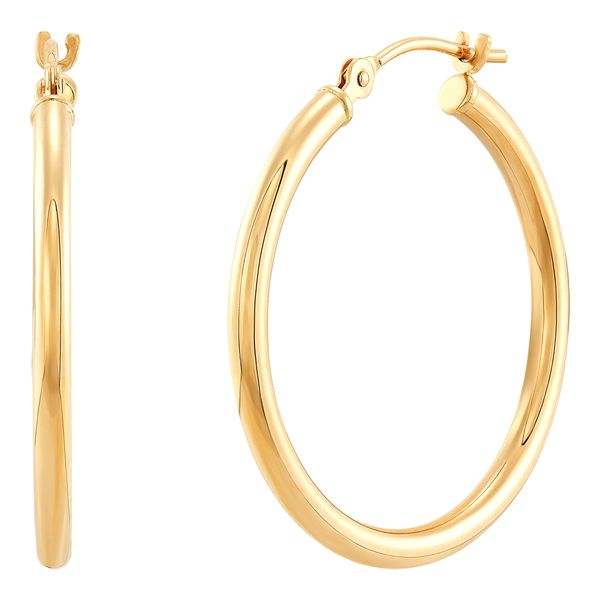 Yellow Gold Tube Hoops - 25mm SVS Fine Jewelry Oceanside, NY