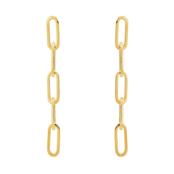 Yellow Gold Polished Hollow Paperclip Dangle Earrings SVS Fine Jewelry Oceanside, NY