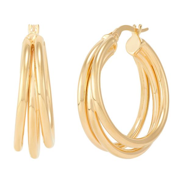 Yellow Gold Polished Triple Split Row Tube Hoops SVS Fine Jewelry Oceanside, NY
