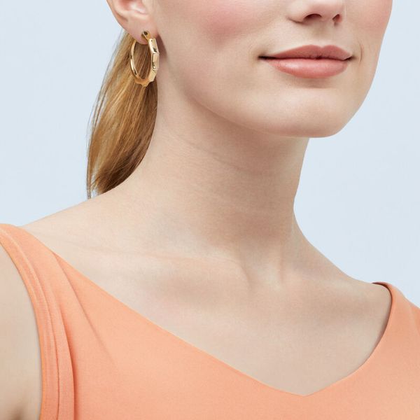 Yellow Gold Polished Octagon Cape Electroform Hoops Image 2 SVS Fine Jewelry Oceanside, NY