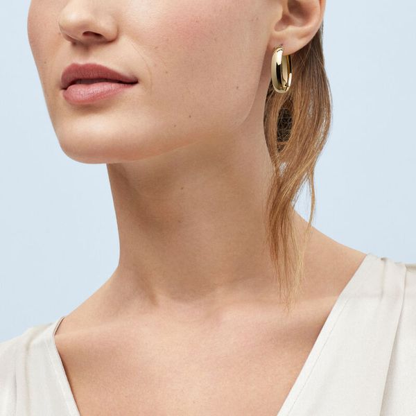 Yellow Gold Polished Oval Tube Hoops Image 3 SVS Fine Jewelry Oceanside, NY