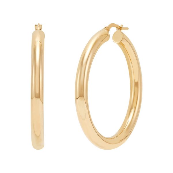 Yellow Gold Polished 4 x 37 mm Tube Hoops SVS Fine Jewelry Oceanside, NY