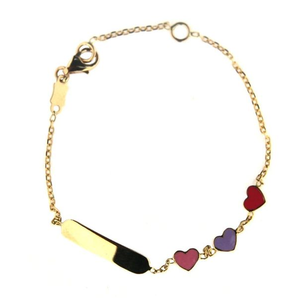 SVS Fine Collection Girls Yellow Gold Three Hearts Enamel ID Bracelet SVS Fine Jewelry Oceanside, NY