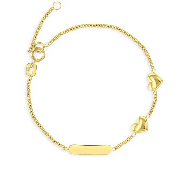 Children's Yellow Gold Puffed Heart Engravable ID Bracelet SVS Fine Jewelry Oceanside, NY