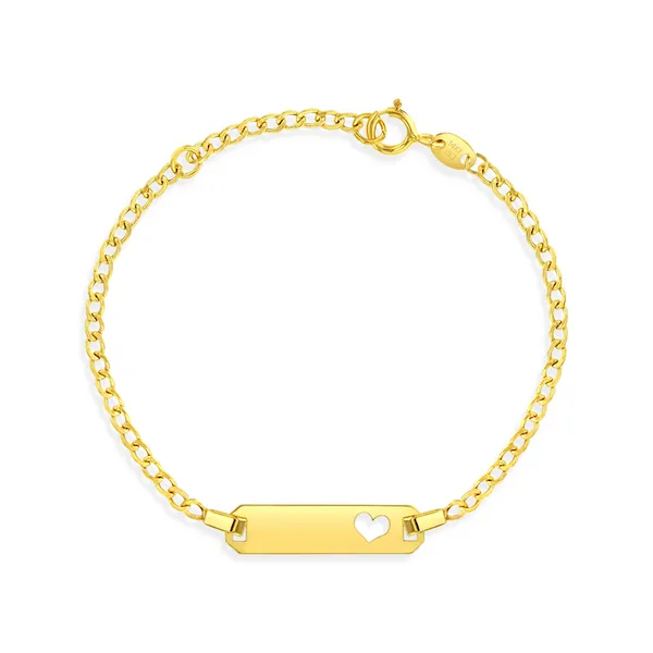Children's Yellow Gold Heart Engravable ID Bracelet SVS Fine Jewelry Oceanside, NY