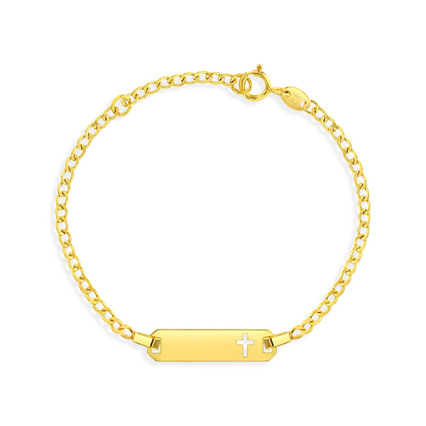 Children's Yellow Gold Cross Engravable ID Bracelet SVS Fine Jewelry Oceanside, NY
