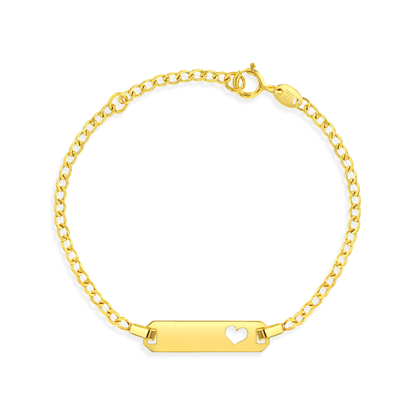 Children's Yellow Gold Heart Engravable ID Bracelet SVS Fine Jewelry Oceanside, NY