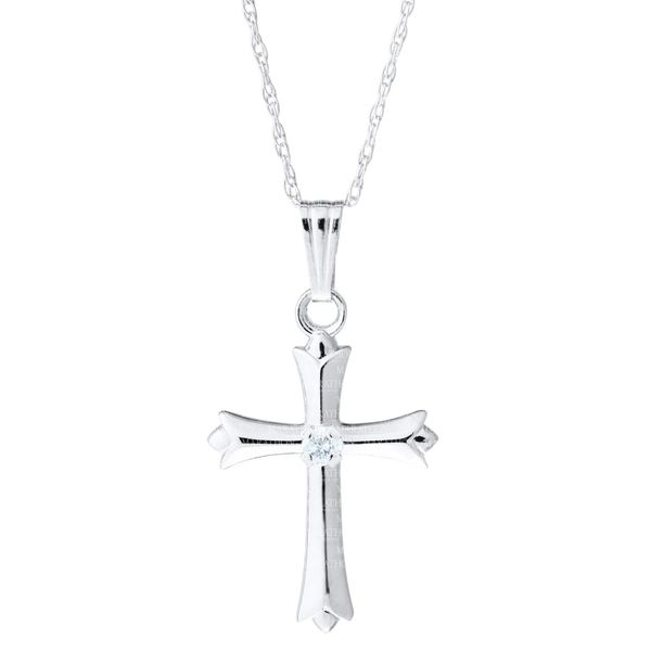 Kiddie Kraft 14K White Gold and Diamond Cross on a 15