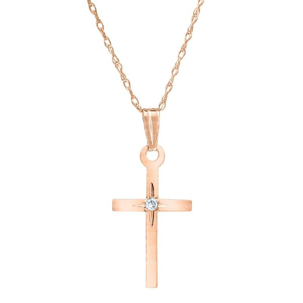 Kiddie Kraft 14K Rose Gold Cross, .01ct, 15