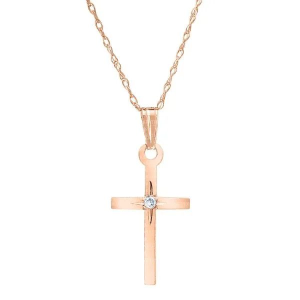 Kiddie Kraft 14K Rose Gold Cross, .01ct, 15