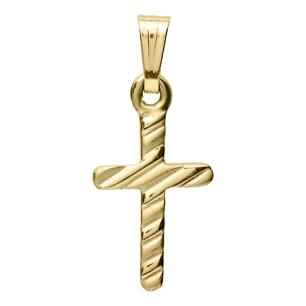 Kiddie Kraft Yellow Gold Diagonal Lined Cross, 15