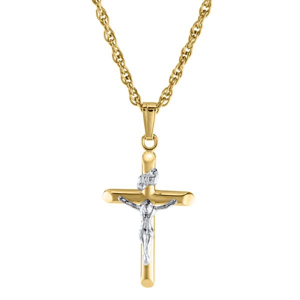 Kiddie Kraft Two-Tone Yellow and White Gold Crucifix Image 2 SVS Fine Jewelry Oceanside, NY