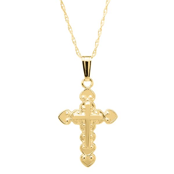 Kiddie Kraft Yellow Gold Filigree Edge Cross, 15
