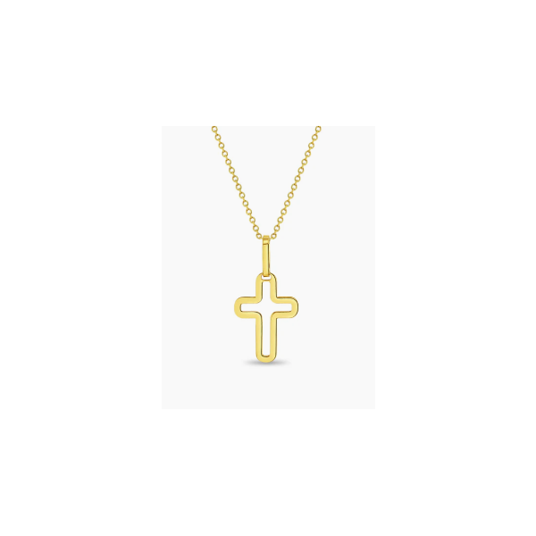 In Season Jewelry Yellow Gold Curved Cross Necklace SVS Fine Jewelry Oceanside, NY