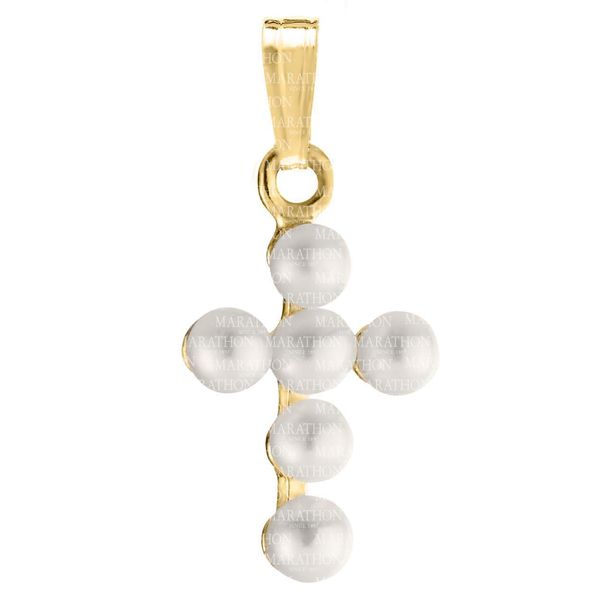 Kiddie Kraft Yellow Gold Cultured Pearl Cross, 15