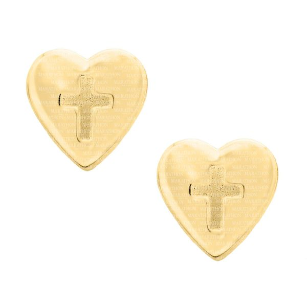 Kiddie Kraft Children's 14K Yellow Gold Heart And Cross Screwback Earrings Image 2 SVS Fine Jewelry Oceanside, NY