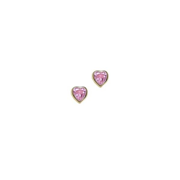 Kiddie Kraft 14K Yellow Gold Pink CZ Heart Earrings SVS Fine Jewelry Oceanside, NY
