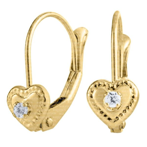 Kiddie Kraft 14K Yellow Gold Leverback Earrings with Hearts and CZ accents Image 2 SVS Fine Jewelry Oceanside, NY