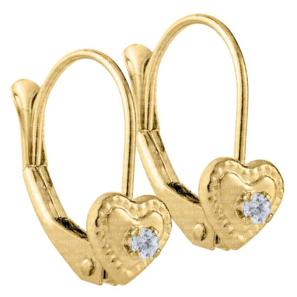 Kiddie Kraft 14K Yellow Gold Leverback Earrings with Hearts and CZ accents SVS Fine Jewelry Oceanside, NY